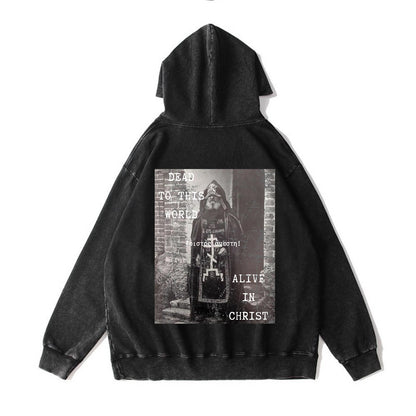 Oversized-Hoodie – “Dead to This World, Alive in Christ” - Schwarz/Grau