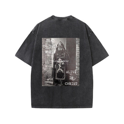 Oversize-T-Shirt – “Dead to This World, Alive in Christ” - Schwarz/Grau