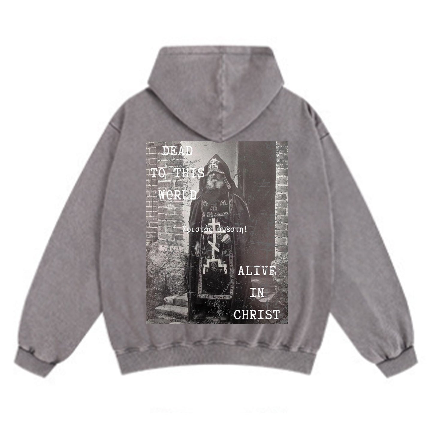 Oversized-Hoodie – “Dead to This World, Alive in Christ” - Schwarz/Grau