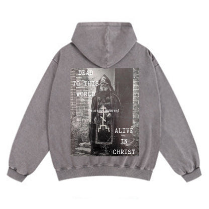 Oversized-Hoodie – “Dead to This World, Alive in Christ” - Schwarz/Grau