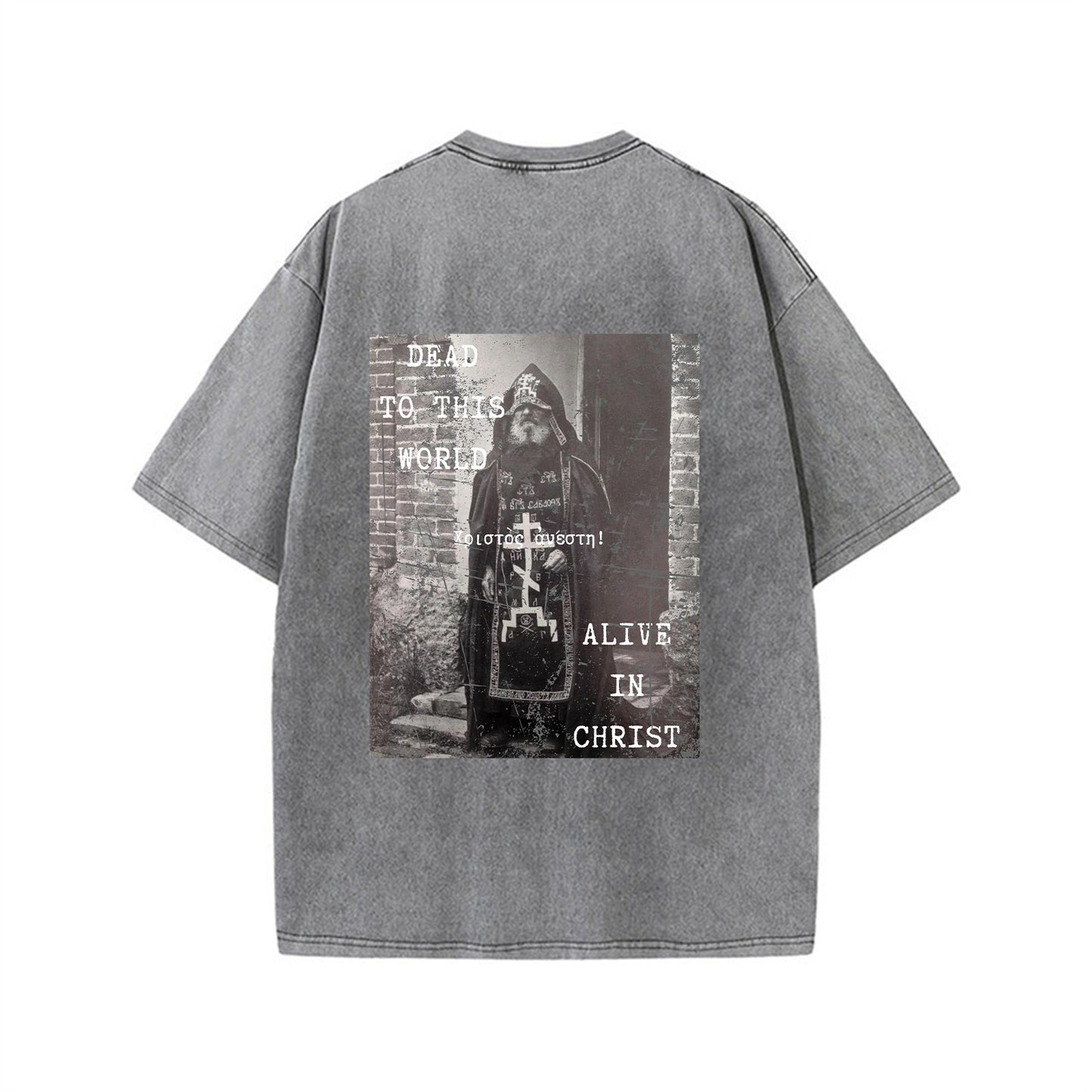 Oversize-T-Shirt – “Dead to This World, Alive in Christ” - Schwarz/Grau