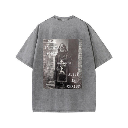 Oversize-T-Shirt – “Dead to This World, Alive in Christ” - Schwarz/Grau